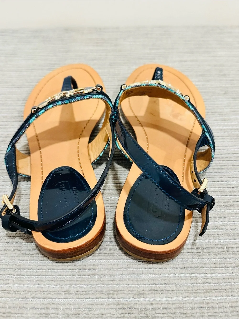Coach Sammy Sandals Flat Flip Flop Thong Blue Navy Turquoise 9,5 B